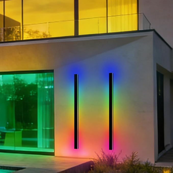 RGB Outdoor Wall Lights, Ip65 Waterproof Linear Led Modern Wall Sconce, 7 Colors and 358 Light Effects, Dimmable | Lumora