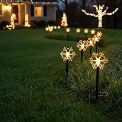 Mycznsyard Solar Snowflake Pathway Light 5 Pack Christmas Decorative Lights Waterproof LED Night Lights for Outdoor Ground Lawn Landscape Holiday Party Decor (Warm White)