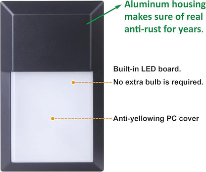 LIT-PaTH Outdoor LED Wall Lantern, Wall Sconce as Porch Lighting Fixture, 12W 1000 Lumens, Aluminum Housing Plus PC, 3000K Black Finish, 2-Pack