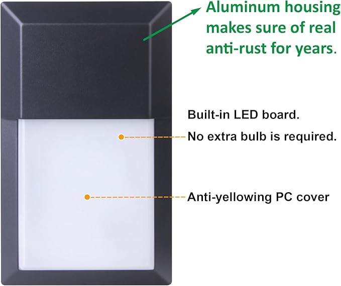 LIT-PaTH Outdoor LED Wall Lantern, Wall Sconce as Porch Lighting Fixture, 12W 1000 Lumens, Aluminum Housing Plus PC, 5000K Black Finish, 2-Pack