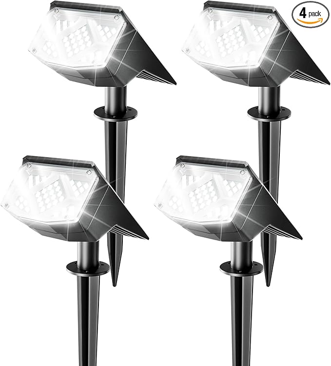 Anordsem Solar Spot Lights Outdoor: 1000mAh+ABS Waterproof Case 4 Pack - 2 White Light Modes for Yard Garden Path | Lumora