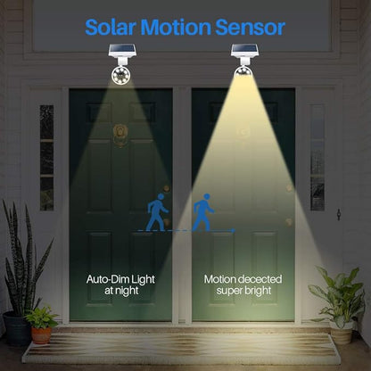 Solar Motion Lights Outdoor Waterproof Aluminum case(not Plastic), Solar Motion Sensor Flood Spot Lights for Outside Post Yard Patio Path Garden, 100-week Free Refund/Replacement