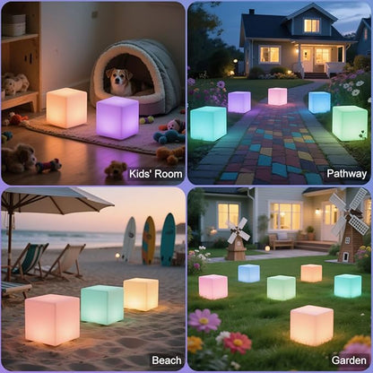 8-in Garden Solar Cube Light Outdoor, Waterproof Solar Cube Lamp for Outside w/Remote, 16 RGB Color 4 Mode Glow Tesseract Cosmic Cubes, Illuminate Cubes Mood Lamp w/Ground Stake for Patio Yard Pathway