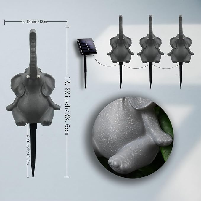 Solar Outdoor Elephant Statues Lights, 3 Pack New Upgraded Solar Garden Lights Outdoor Waterproof Solar Lights for Garden Decor, Christmas, Halloween, Yard, Lawn Elephant Lights