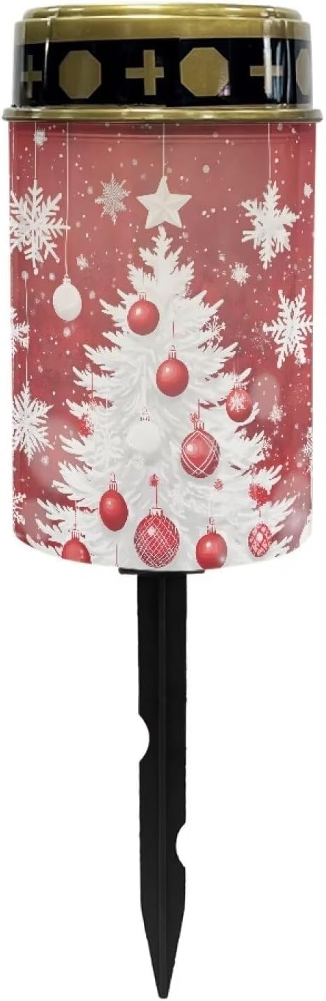 Xmas Garden Solar Light, Christmas Tree Snowflake Grave Solar Lights for Cemetery, Waterproof, Solar Powered, Easy to Install, Decorate Lawn