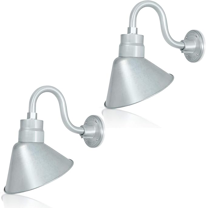 10in. Galvanized Finish Angle Shade Gooseneck Sign Light Fixture With 10in. Long Extension Arm - Wall Sconce | Lumora