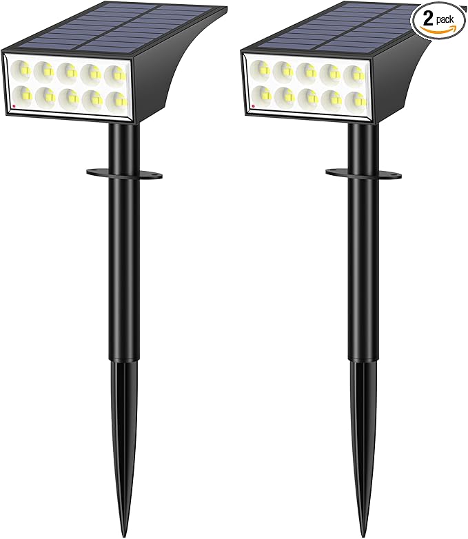 Solar Lights Outdoor Waterproof, Solar Spot Lights- 2 Pack/4 Mode LED Spotlights 2-in-1 Auto On/Off Powered | Lumora