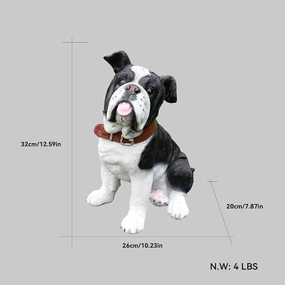 Outdoor English Bulldog Dog Statue with Interchangeable Welcome Sign and Detachable Solar Lantern –LED Light Garden Dog Sculpture Décor, Cute Puppy Design for Yard, Porch, Gift