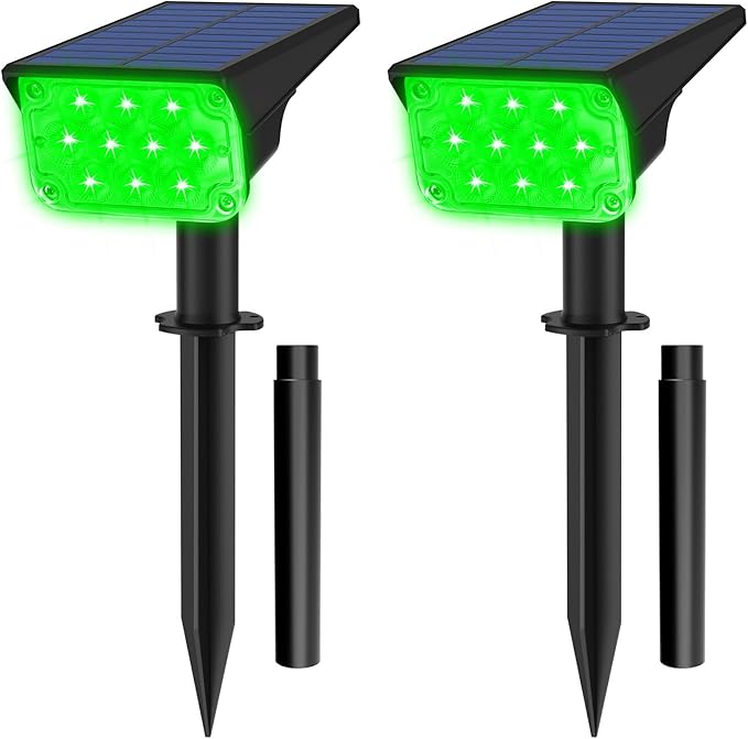 T-SUNUS Green Solar Spot Lights Outdoor Landscape Spotlights 2 Pack Dusk to Dawn Waterproof IP65 for St Patricks | Lumora