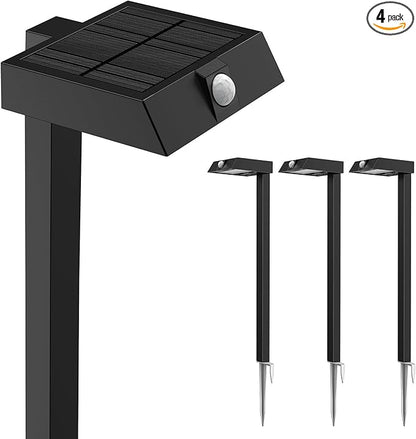 XMCOSY+ Solar Pathway Lights, 4 Pack All-Metal Motion Sensor Outdoor Lights Waterproof, 300LM 24H Illumination Garden Light for Yard, Backyard, Driveway, Walkway, 3 Lighting Modes (Warm/Cool White)