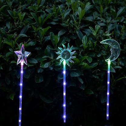 Solar - Sun Moon Star Solar Stake Lights, Outdoor Waterproof, Yard Patio Pathway Decoration (Star)