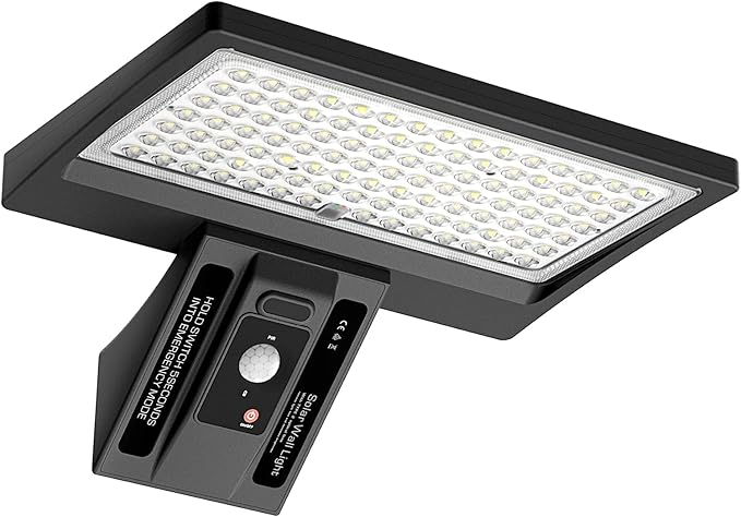 Solar Wall Light Outdoor, 3-Mode Lighting Wall Light, 2000Lm IP65 Waterproof Type 2 Optical Lens 104 LED with Fast Respond 120° PIR Motion Sensor for Building Exterior, Garden, Pathway