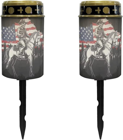 USA Flag Horse Solar Memorial Lights for Soldier Graves Decorative Garden Light Solar Powered Waterproof Outdoor Cemetery Lights for Grave Set of 2 Gravesite Decorations Cemetery