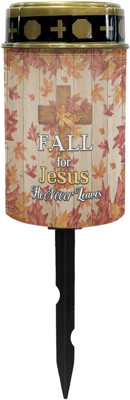 Fall Cross Maple Leaves Solar Garden Lights Outdoor Pathway Light for Yard Patio Driveway,Cemetery Decoration for Grave Flameless Warm White Lights LED Solar Lantern,Wall Light Auto On/Off