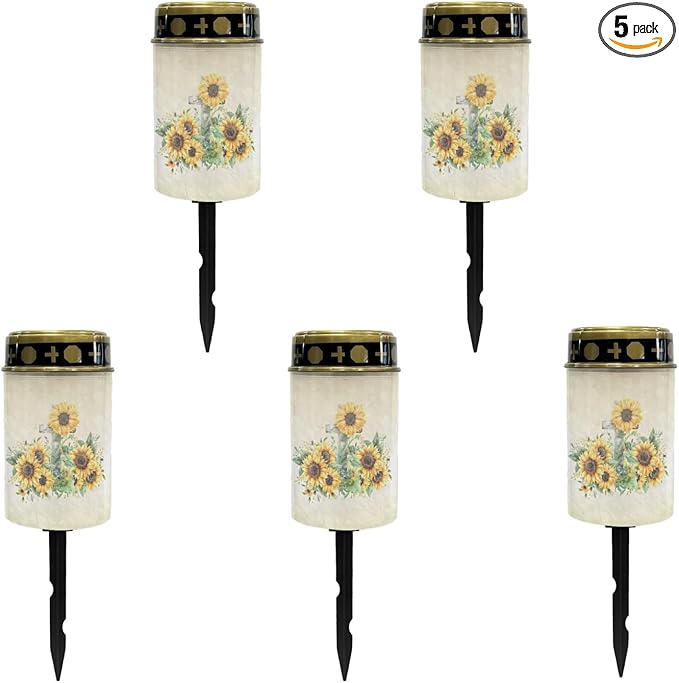 Sunflower Cross Solar Pathway Lights Outdoor Warm White Solar Garden Stake Lights Landscape Decorative Lighting for Yard Patio Driveway LED Solar-Powered Fairy Lights for Outside