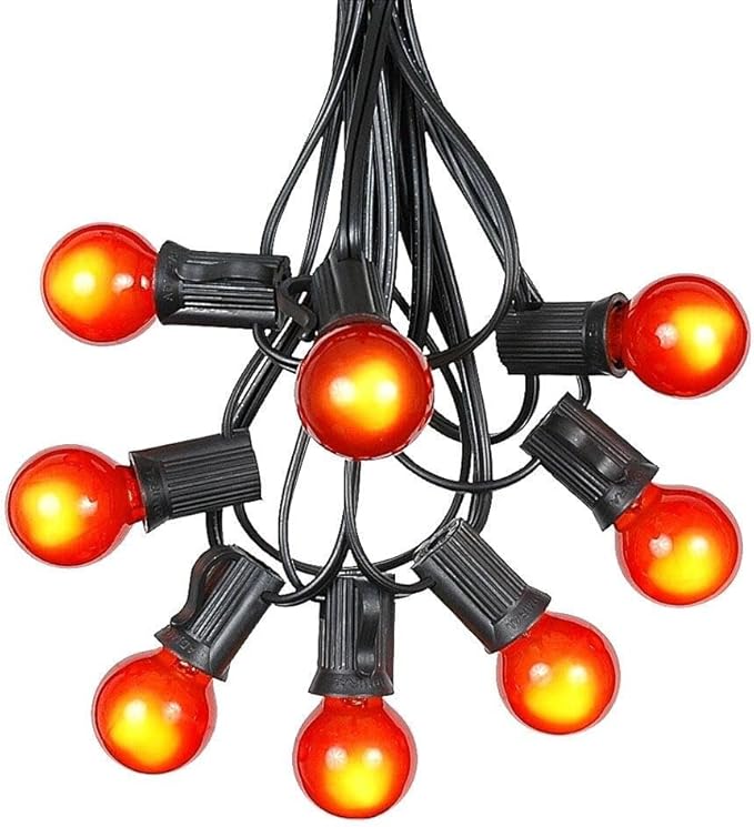 25 Foot G30 Outdoor Patio String Lights with 25 Orange Globe Bulbs – Indoor Outdoor String Lights – Market Bistro Café Hanging String Lights – C7/E12 Base - Black Wire