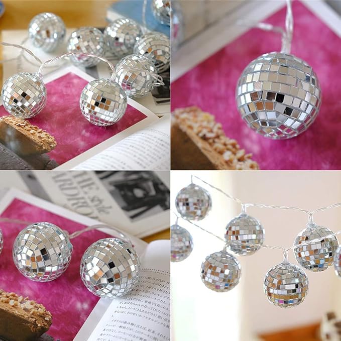 AceList 50 LED Disco Ball Mirror LED Party Light String Christmas Lanterns for Holiday Wall Window Tree Decorations Indoor Outdoor Patio Party Yard Garden Kids Bedroom Living(Warm White)