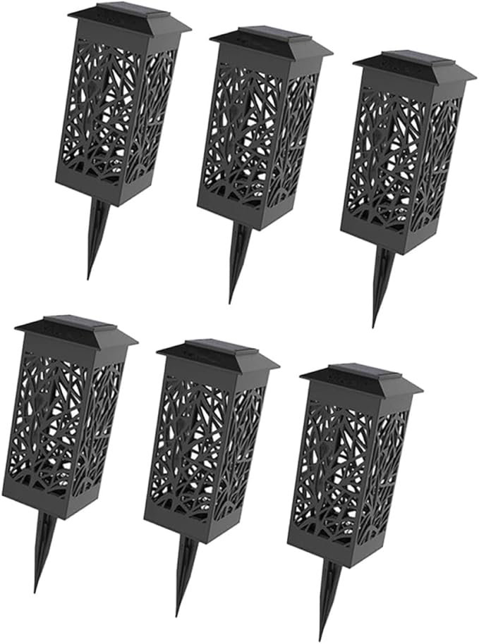 6pcs Solar Hollow-Out Ground Plug Lights Waterproof Garden Solar Path Lights Warm White for Outdoor Lawn Landscape
