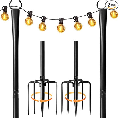 4 Pack Heavy-Duty String Light Poles for Outside with Fork, Adjustable Lighting Hanging Post Accessories for Patio Furniture Set Patio Decor Outdoor Decor Backyard Yard Pergola Garden Decorations