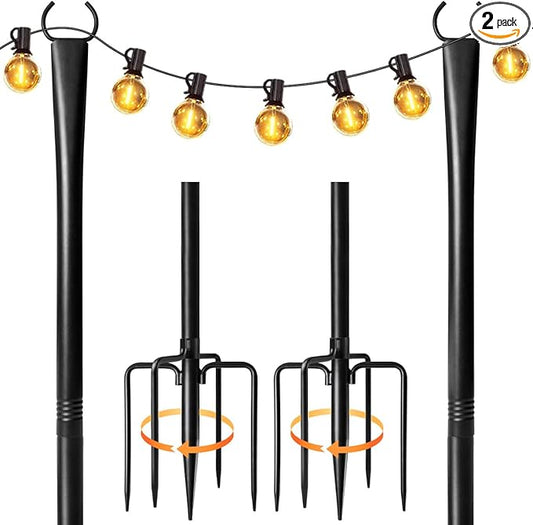 4 Pack Heavy-Duty String Light Poles for Outside with Fork, Adjustable Lighting Hanging Post Accessories for Patio Furniture Set Patio Decor Outdoor Decor Backyard Yard Pergola Garden Decorations