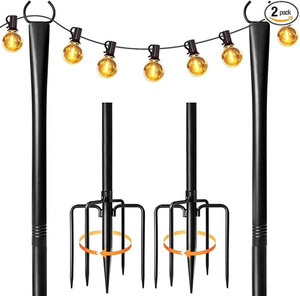 4 Pack Heavy-Duty String Light Poles for Outside with Fork, Adjustable Lighting Hanging Post Accessories for Patio | Lumora