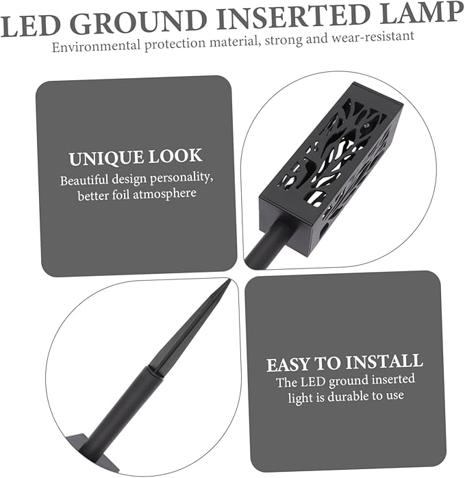 Garneck 2 Pcs Solar Lawn Lamps Hollow Out Ground Inserted LED Garden Decorative Lights Energy Saving Outdoor Solar Powered Pathway Lighting Durable Easy Installation