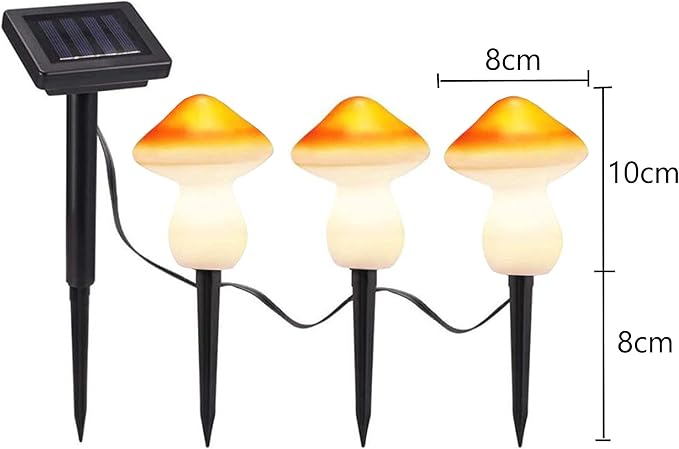 Set of 3 Orange Solar Powered Mushroom Toadstool LED Outdoor Waterproof Garden Pathway Landscape Lights