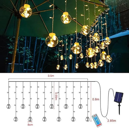 Solar Wishing Ball Fairy Curtain Lights, Waterproof 8 Modes Flashing String Lights with Remote Control for Bedroom, Christmas, Wedding, Party Decoration (Warm White)
