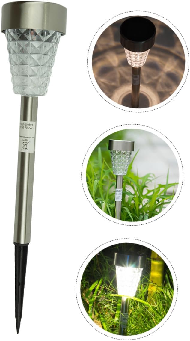 Kisangel Solar Garden Path Lights Waterproof Stainless Steel LED Lawn Lamp Outdoor Solar Yard Lighting with Ground Peg for Patio and Landscape