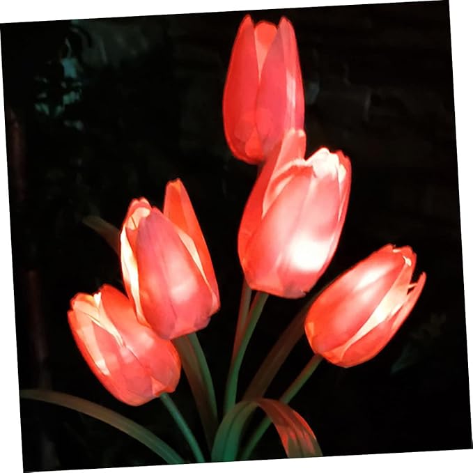 DOITOOL Lawn Solar Lamp Light Lamp Decoration Powered Decorative Tulip for Outdoor Solar Ornament Yard Creative Garden