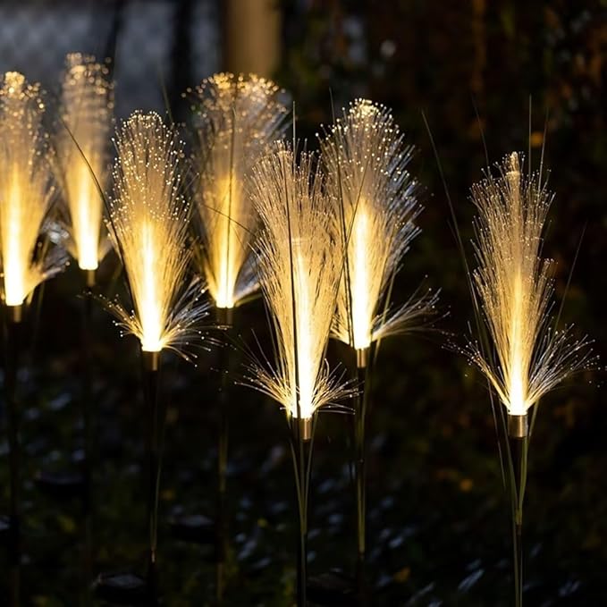 2 PCS Outdoor Solar Lights,Solar Fiber Optic Reed Light,Led Landscape Lamp,Outdoor Simulation Flower Landscape Courtyard Decoration Light for Garden,Walkway, Patio