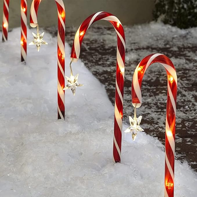 JTLB Solar Candy Cane Lights,8 LED Outdoor Christmas Lights, Candy Cane Solar Pathway Lights with Star Decoration, Solar Christmas Cane Stake Light for Indoor or Outdoor