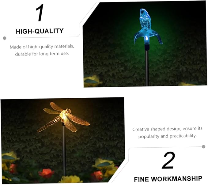 ARTIBETTER 2pcs Solar Stick Lamps Dragonfly Hummingbird LED Lawn Lights Solar Garden Decor Pathway Outdoor Landscape Lighting Energy Saving