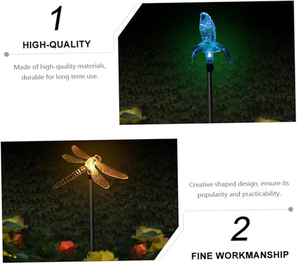 ARTIBETTER 2pcs Solar Stick Lamps Dragonfly Hummingbird LED Lawn Lights Solar Garden Decor Pathway Outdoor Landscape Lighting Energy Saving