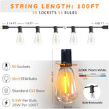 Achin 100FT Outdoor String Lights LED Dimmable Patio Lights String Waterproof with 50+3 Shatterproof Bulbs ST38 | Lumora