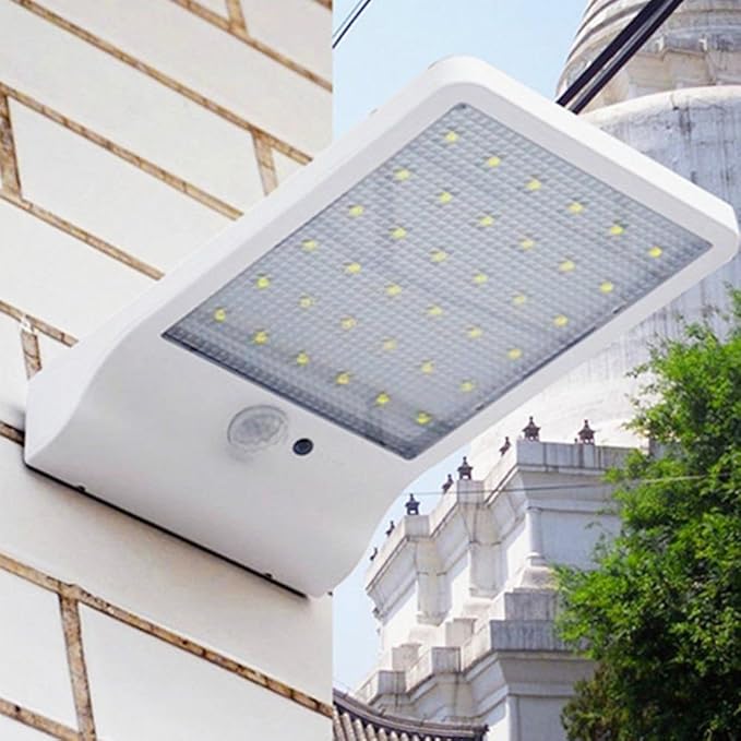 Solar Powered Lights Outdoor, Patio Deck Lights 36 LEDs, Super Bright Outside Waterproof Motion Sensor Lights, Solar Powered Lighting for Yard, Backyard, Pathway & Driveway (White, Wall Sconces Type)