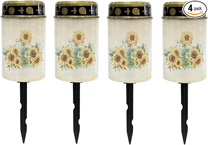 Sunflower Cross Solar Pathway Lights Outdoor Warm White Solar Garden Stake Lights Landscape Decorative Lighting for Yard Patio Driveway LED Solar-Powered Fairy Lights for Outside