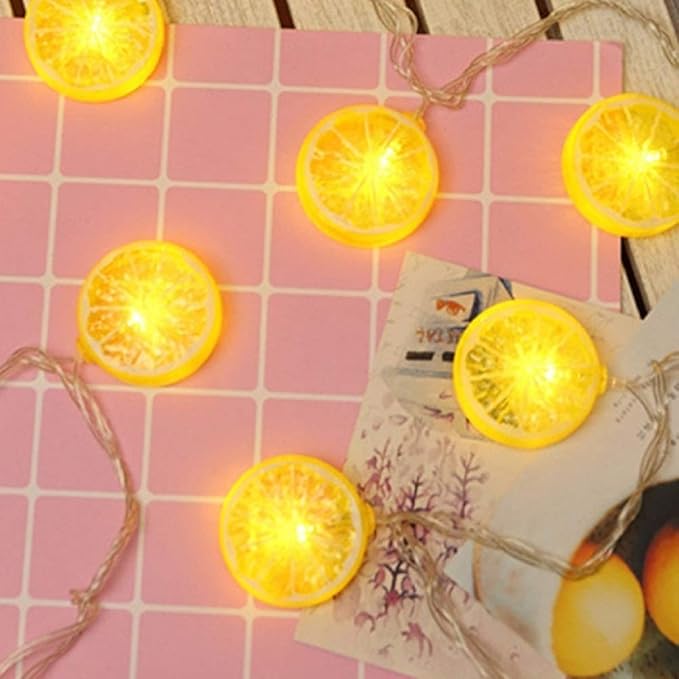 Fruit String Lights Battery Powered Indoor Outdoor Lighting Lamp Strawberry/Grape/Watermelon/Lemon/Banana for Wedding Home Birthday Garden Yard Patio Party Decorations (Lemon)