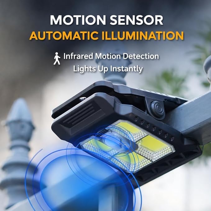 Clamp on Solar Motion Light, Clip On Solar Motion Sensor Light Outdoor, Portable,Waterproof, 3 Modes 3 Mounting Ways, Outdoor Led Lights for Fence, Wall, Garage, Patio Umbrella (#A,1PC)