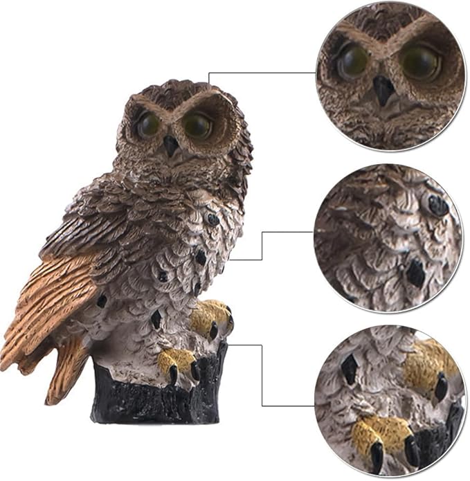2 Pack Owl Solar Lights Outdoor Garden Resin Waterproof Garden Decorations with Stake for Patio, Yard, Lawn, Walkway Decoration Scare Birds Away(Brown)