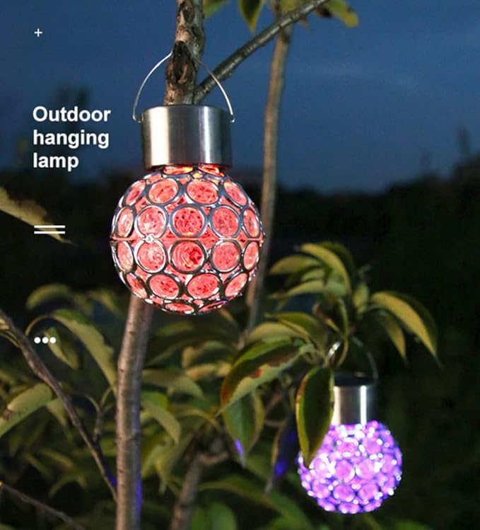 ansu Solar Light LED Lantern Outdoor Waterproof Hollow Small Light Chandelier Path Light (White)