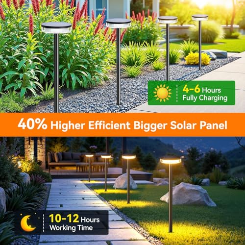 LETMY Solar Pathway Lights Outdoor, 4 Pack 2X Brighter Solar Lights Outdoor Waterproof, Taller Pathway Light with Larger Panel, Auto On/Off Up to 12Hrs Driveway Light for Yard Outside Patio Path Lawn