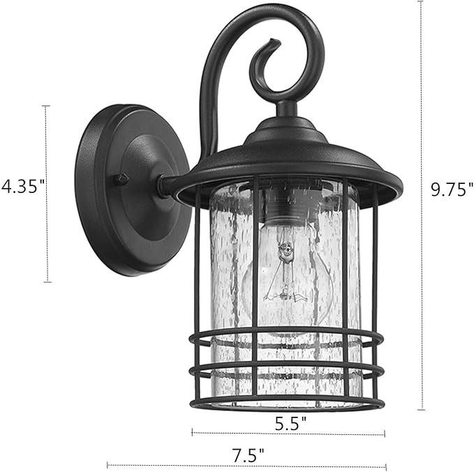 MICSIU Textured Black Outdoor Wall Light 2 Pack, 10 Inch Exterior Wall Lantern Lights with E26 Based Socket， Clear | Lumora