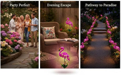 Flamingo Solar Pathway Lights, 36.2 in Waterproof Outdoor Decor, Metal Stake Lamp for Garden, Yard, Patio