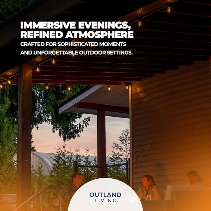 Outland Living Bluetooth String Lights with Speakers – 16.4 ft Outdoor LED Patio Lights, 8 Warm White E26 Bulbs + 2 Bluetooth 5.0 Speakers, Linkable to 32 ft, 10 ft Power Cord