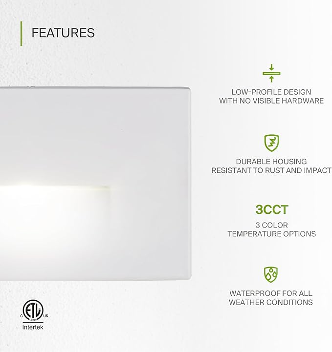 ASD LED Recessed Step Light Fixture, Outdoor & Indoor Stair Tread Lighting | 3CCT, Dimmable, Waterproof, ETL Listed | Lumora