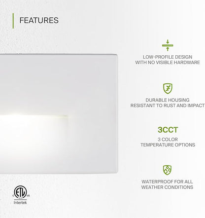 ASD LED Recessed Step Light Fixture, Outdoor & Indoor Stair Tread Lighting | 3CCT, Dimmable, Waterproof, ETL Listed | 3W 120LM 3000K-5000K 120V | Staircase Hardwired Illumination | White, 12 Pack