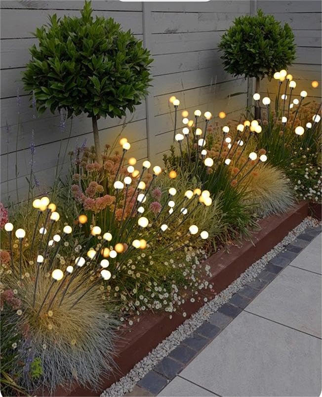 Generic Firefly Solar Lights Outdoor LED Waterproof Solar Powered Pathway Lights for Garden, Patio, Yard, 8 Head Warm White (2), Black