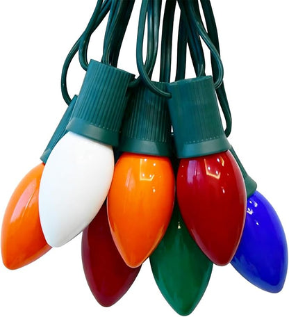 C9 Vintage Christmas String Lights with 26 Multicolor Ceramic Bulbs, 25FT Hanging Outdoor & Indoor String Lights for Christmas Tree Patio Roofline Decoration (Green Wire)