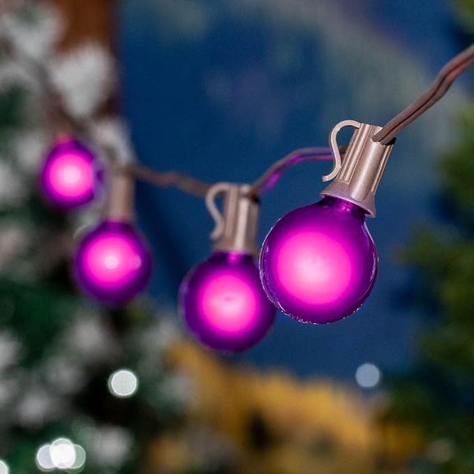 100 Foot G40 Outdoor Patio String Lights with 125 Purple Globe Bulbs – Indoor Outdoor String Lights – Market Bistro | Lumora